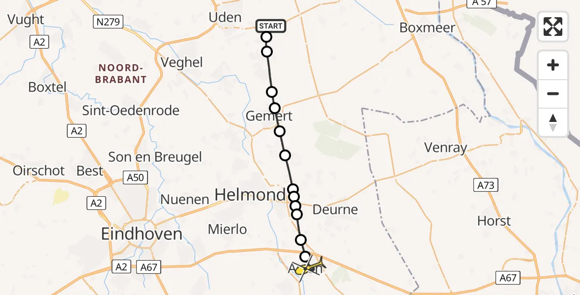 Routekaart van de vlucht: Lifeliner 3 naar Asten, Muizenstraat