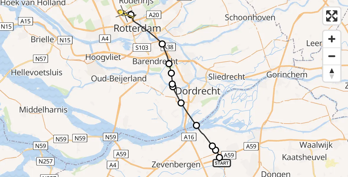 Routekaart van de vlucht: Lifeliner 2 naar Rotterdam The Hague Airport, Kerkstraat