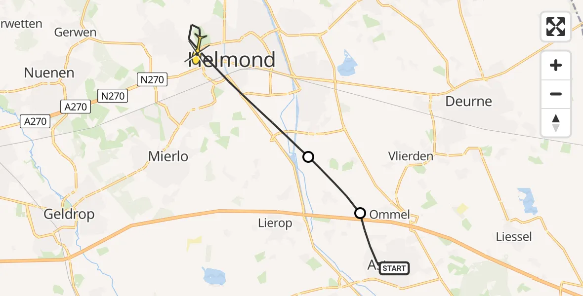 Routekaart van de vlucht: Lifeliner 3 naar Helmond, Bosrand