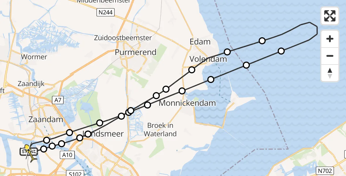 Routekaart van de vlucht: Lifeliner 1 naar Amsterdam Heliport, Stadsstrand Kanaal Noord