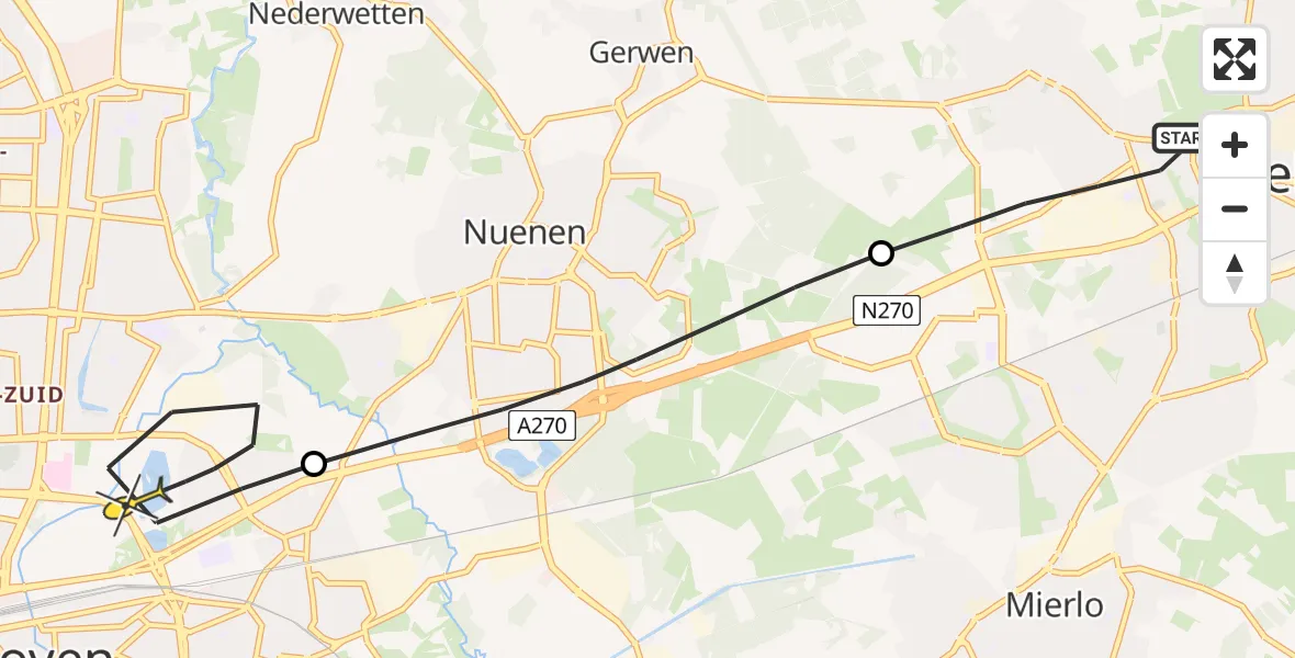 Routekaart van de vlucht: Lifeliner 3 naar Eindhoven, Schootense Dreef