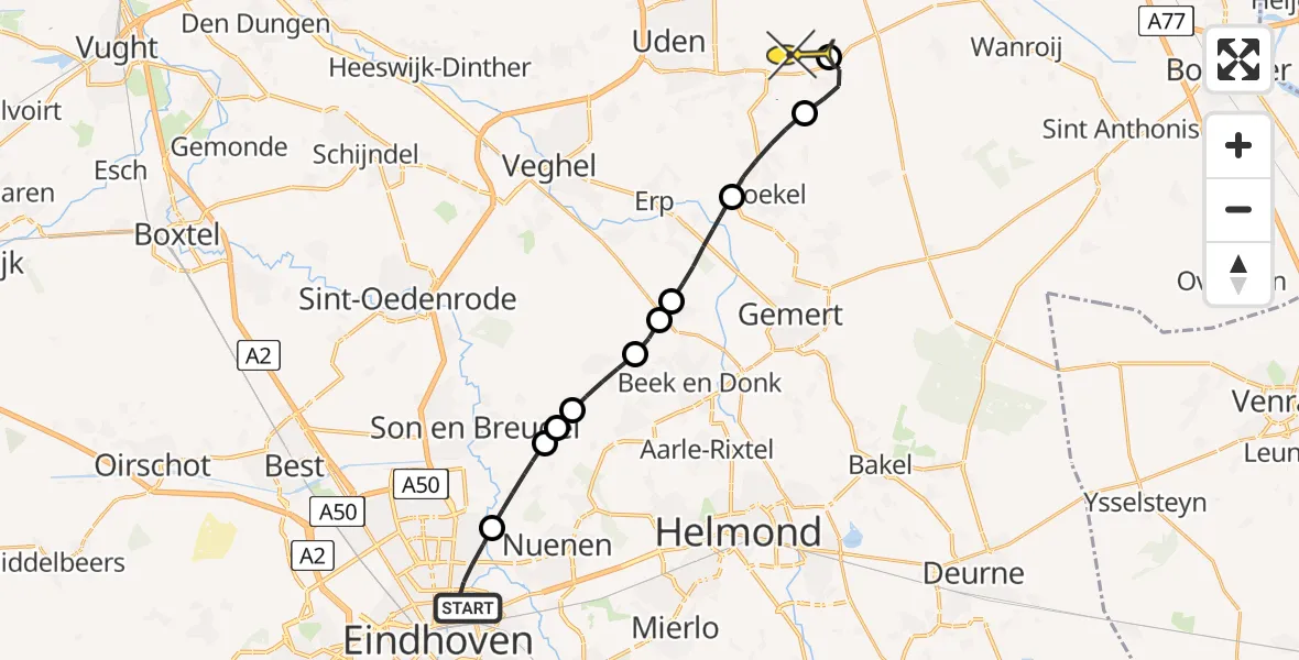 Routekaart van de vlucht: Lifeliner 3 naar Vliegbasis Volkel, Aeneaslaan