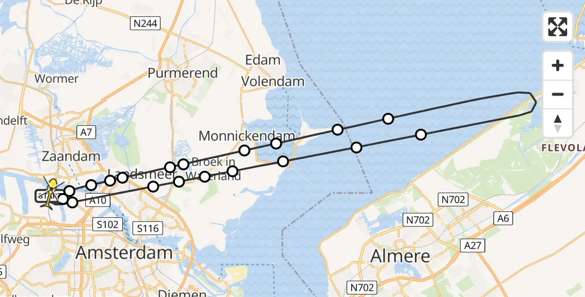 Routekaart van de vlucht: Lifeliner 1 naar Amsterdam Heliport, Maltaweg