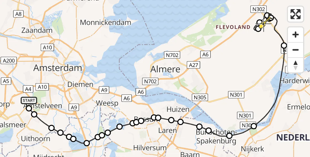 Routekaart van de vlucht: Politieheli naar Lelystad Airport, Thermiekstraat