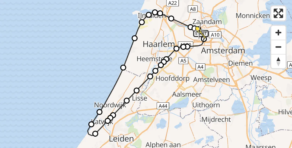 Routekaart van de vlucht: Lifeliner 1 naar Amsterdam Heliport, Grote Tocht