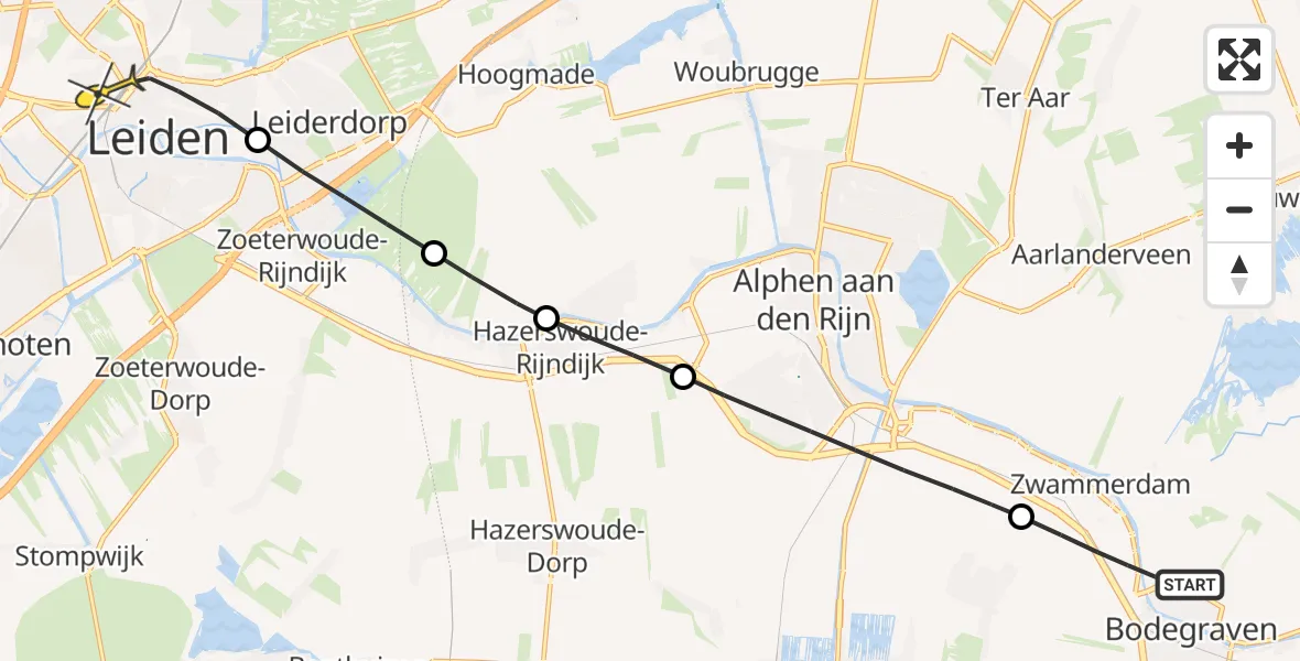 Routekaart van de vlucht: Lifeliner 2 naar Leiden, Tjalk