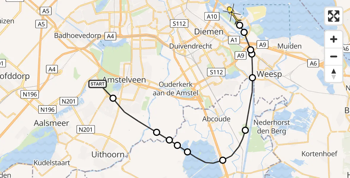 Routekaart van de vlucht: Politiehelikopter naar Amsterdam, Catharina van Renneslaan