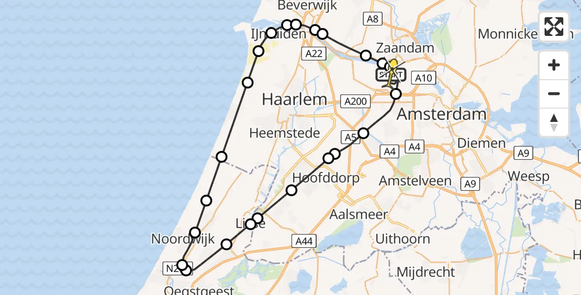 Routekaart van de vlucht: Lifeliner 1 naar Amsterdam Heliport, Grote Tocht