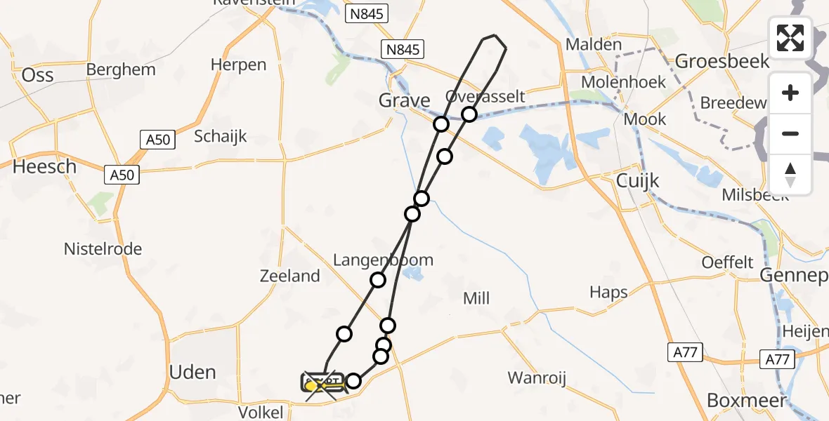 Routekaart van de vlucht: Lifeliner 3 naar Vliegbasis Volkel, Zeelandsedijk