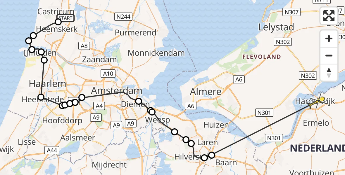 Routekaart van de vlucht: Politieheli naar Harderwijk, Noordermaatweg