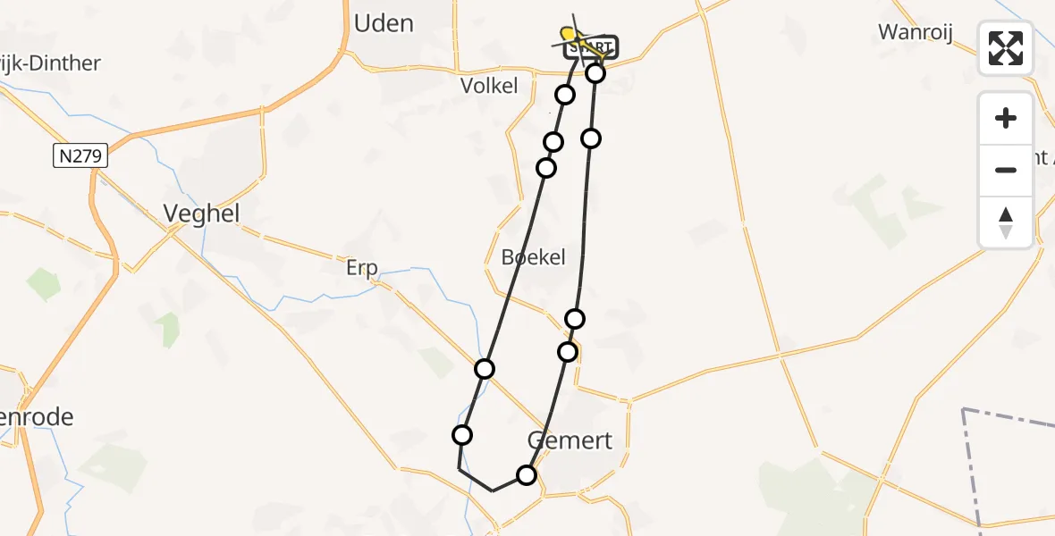 Routekaart van de vlucht: Lifeliner 3 naar Vliegbasis Volkel, Rechtestraat