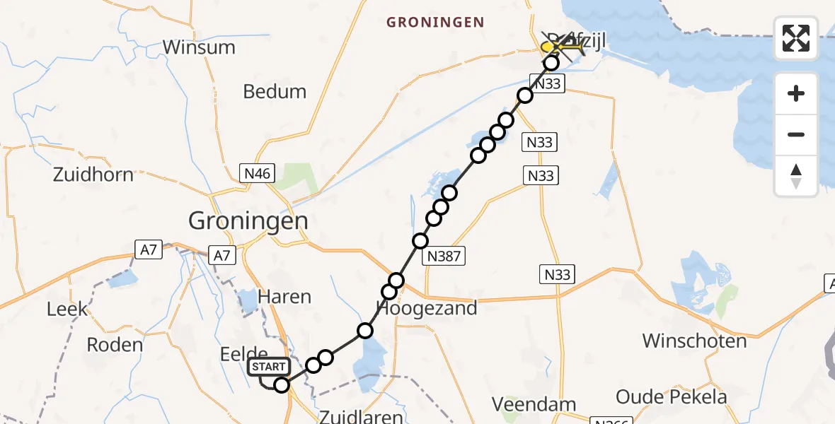 Routekaart van de vlucht: Lifeliner 4 naar Delfzijl, Homsteeg