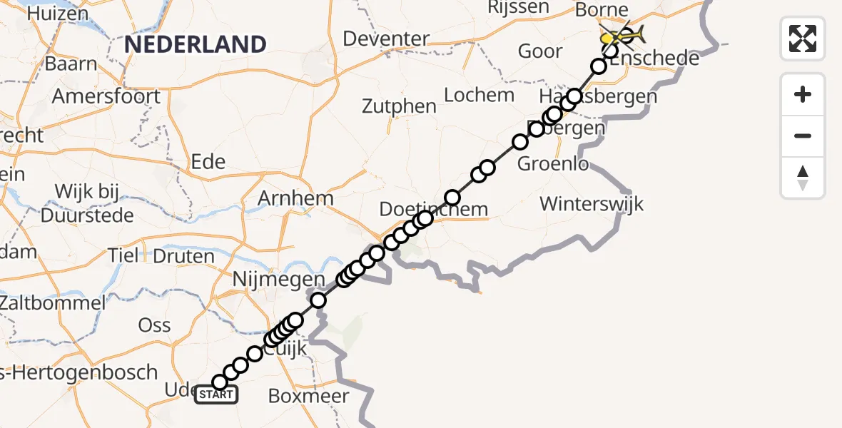 Routekaart van de vlucht: Lifeliner 3 naar Hengelo, Zeelandsedijk