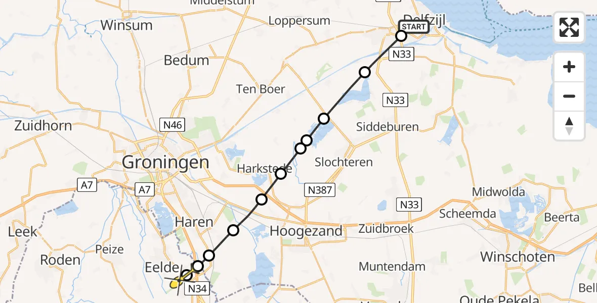 Routekaart van de vlucht: Lifeliner 4 naar Groningen Airport Eelde, Zwet