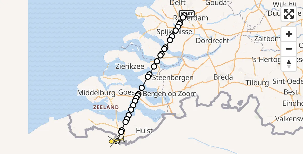 Routekaart van de vlucht: Lifeliner 2 naar Sas van Gent, Linatebaan