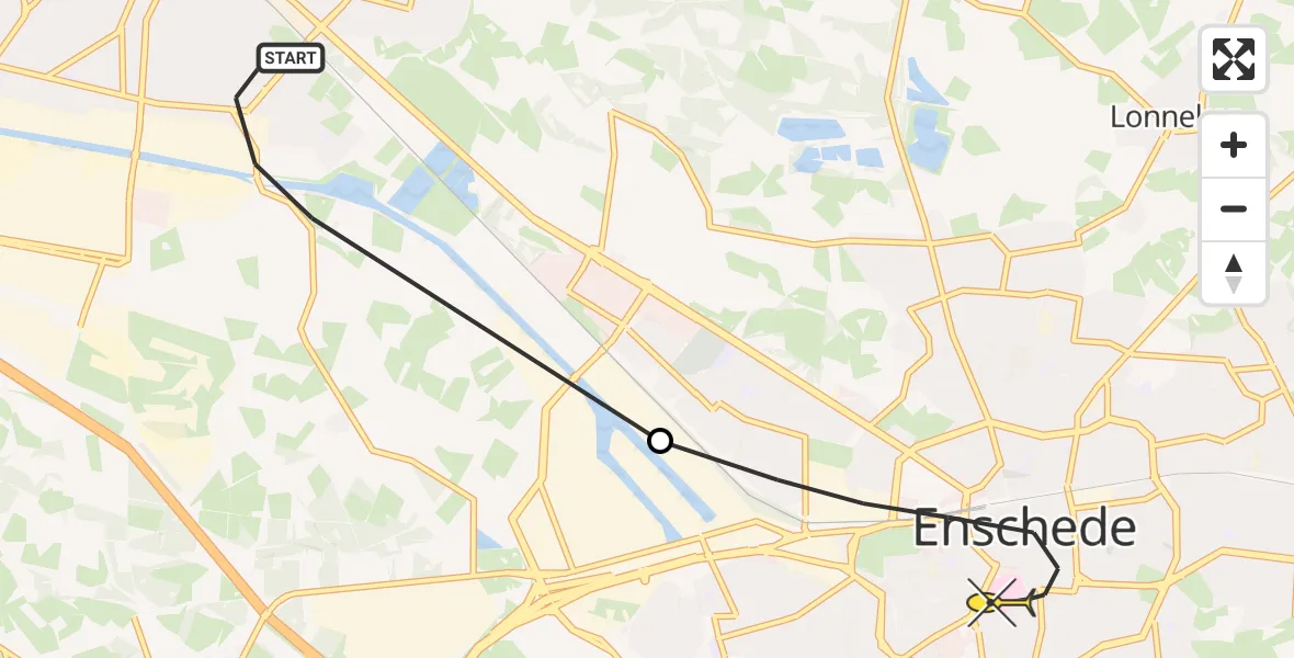 Routekaart van de vlucht: Lifeliner 3 naar Enschede, Twekkelerweg