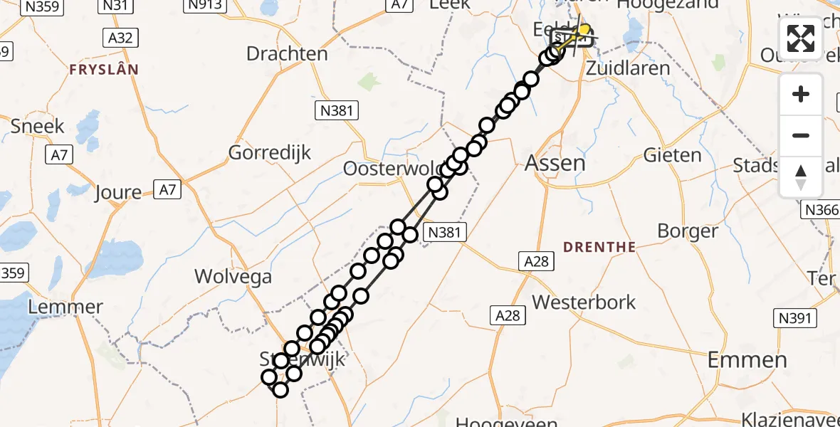 Routekaart van de vlucht: Lifeliner 4 naar Groningen Airport Eelde, Moespot