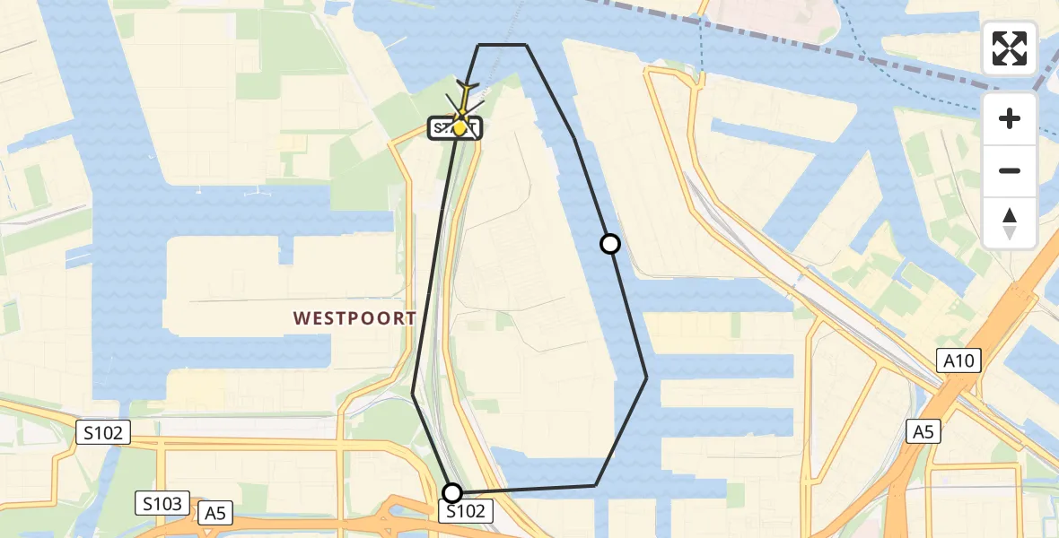 Routekaart van de vlucht: Lifeliner 1 naar Amsterdam Heliport, Westpoort