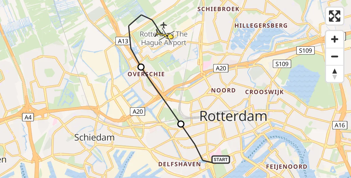 Routekaart van de vlucht: Lifeliner 2 naar Rotterdam The Hague Airport, Robert Fruinstraat