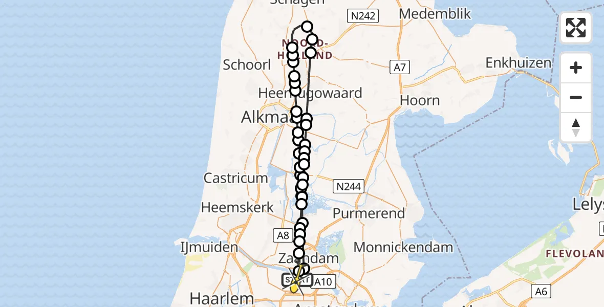 Routekaart van de vlucht: Lifeliner 1 naar Amsterdam Heliport, Westhavenweg