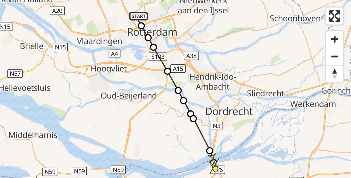 Routekaart van de vlucht: Lifeliner 2 naar Moerdijk, Van der Duijn van Maasdamweg