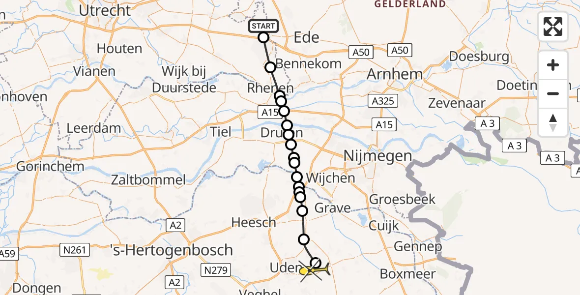 Routekaart van de vlucht: Lifeliner 3 naar Vliegbasis Volkel, Schalm