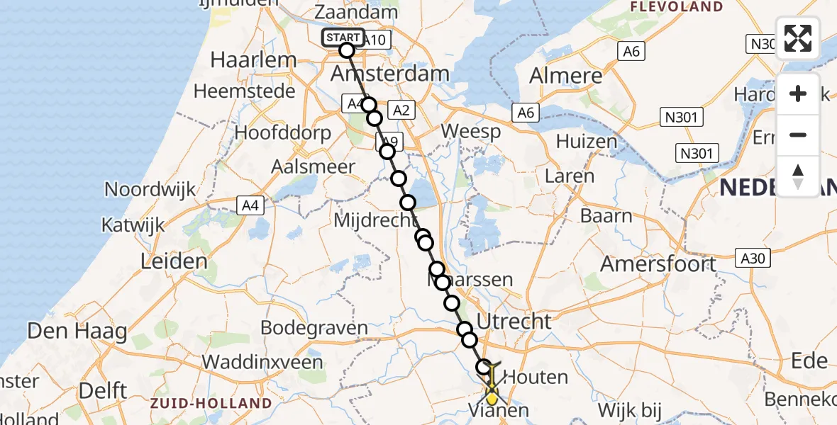 Routekaart van de vlucht: Lifeliner 1 naar Nieuwegein, Corsicaweg