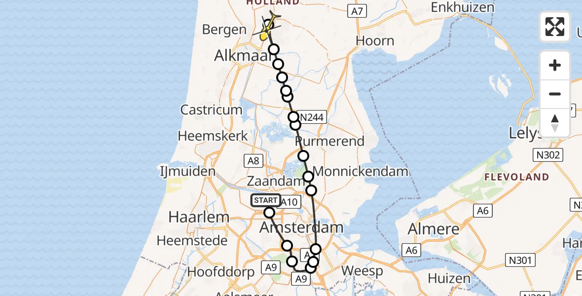 Routekaart van de vlucht: Lifeliner 1 naar Broek op Langedijk, Corsicaweg