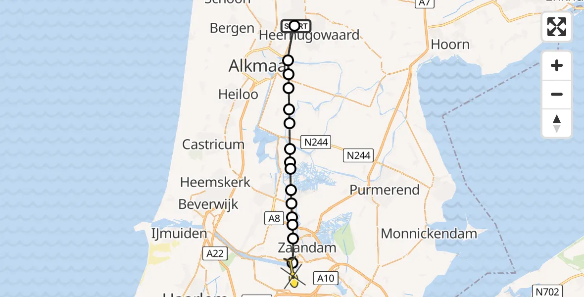 Routekaart van de vlucht: Lifeliner 1 naar Amsterdam Heliport, Vrederiksakker