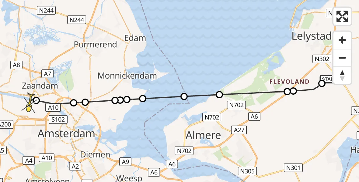 Routekaart van de vlucht: Traumaheli naar Amsterdam Heliport, Eendenweg