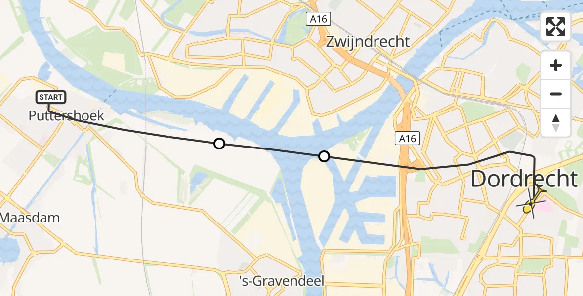 Routekaart van de vlucht: Lifeliner 2 naar Dordrecht, Simonsdijkje