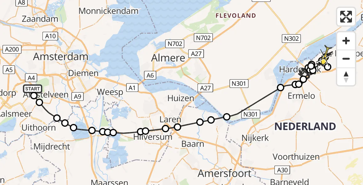 Routekaart van de vlucht: Politieheli naar Hulshorst, Halim P.K. straat