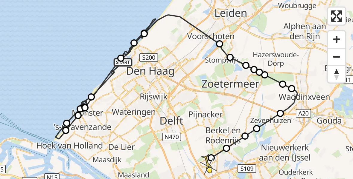 Routekaart van de vlucht: Politiehelikopter naar Rotterdam The Hague Airport, Zuiderstrand