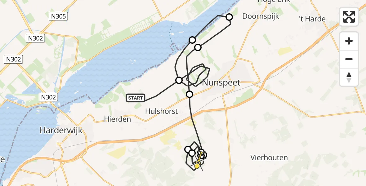 Routekaart van de vlucht: Politieheli naar Elspeet, Killenbeekweg