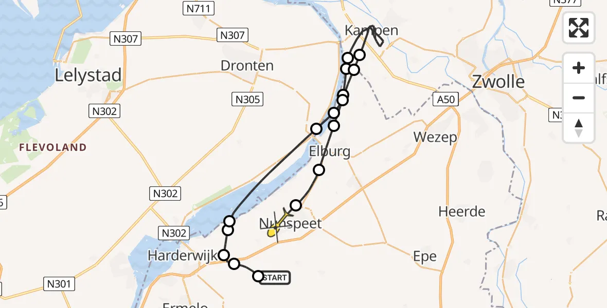 Routekaart van de vlucht: Politieheli naar Nunspeet, Schapendrift