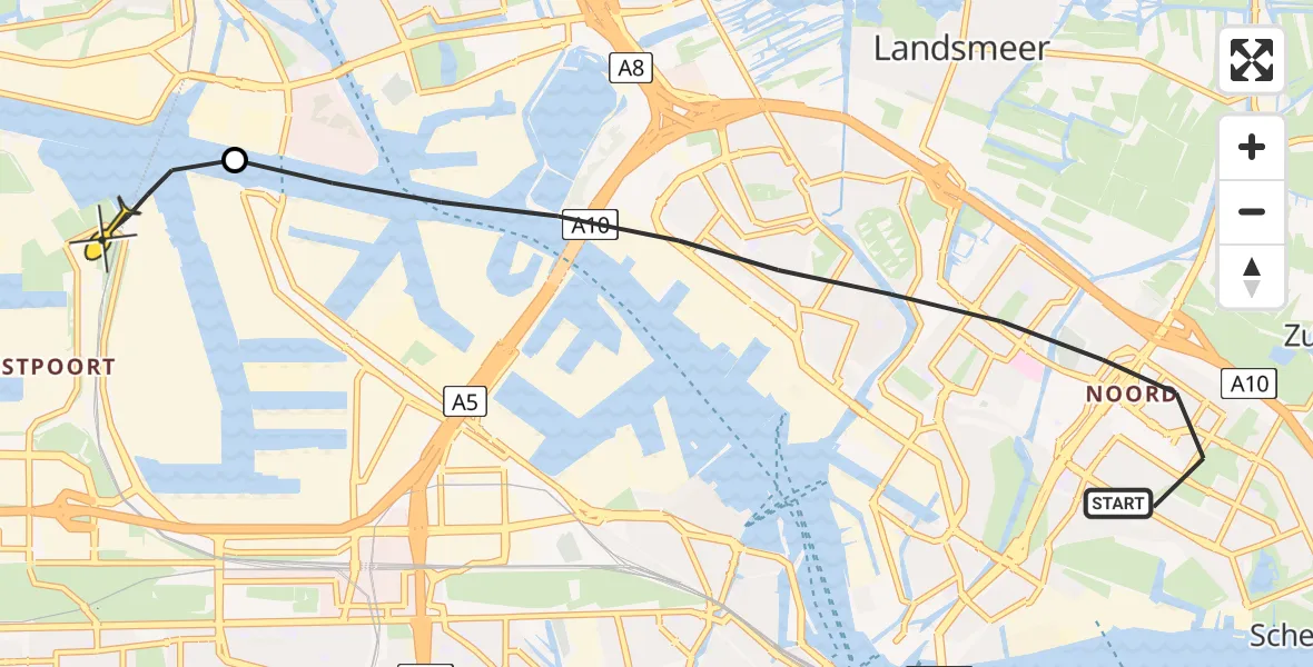 Routekaart van de vlucht: Lifeliner 1 naar Amsterdam Heliport, Kampina