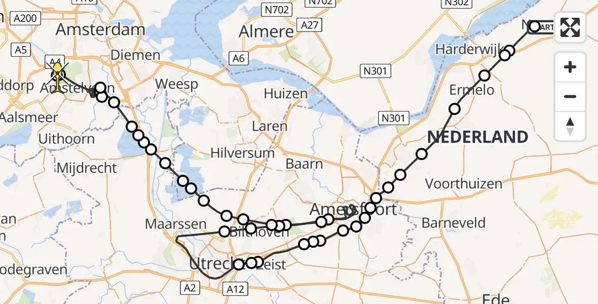 Routekaart van de vlucht: Politieheli naar Schiphol, Rijnvis