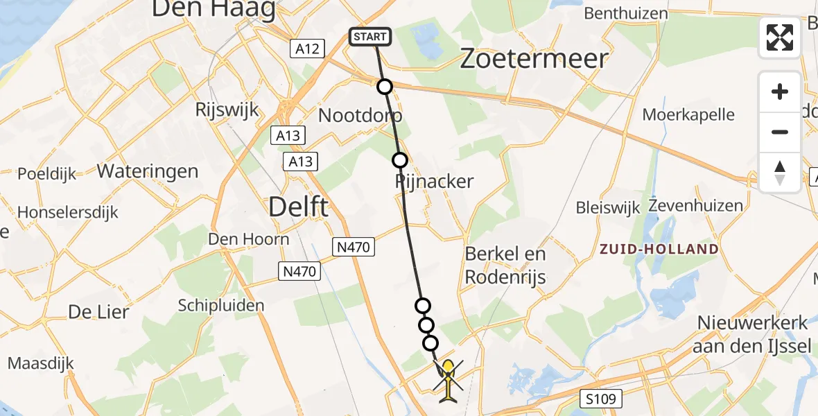 Routekaart van de vlucht: Lifeliner 2 naar Rotterdam The Hague Airport, Kerkpolderpad