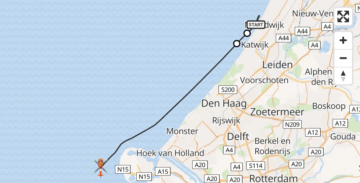 Vluchtroute Kustwachthelikopter Noordwijk - , 23 november 2024, 13:13