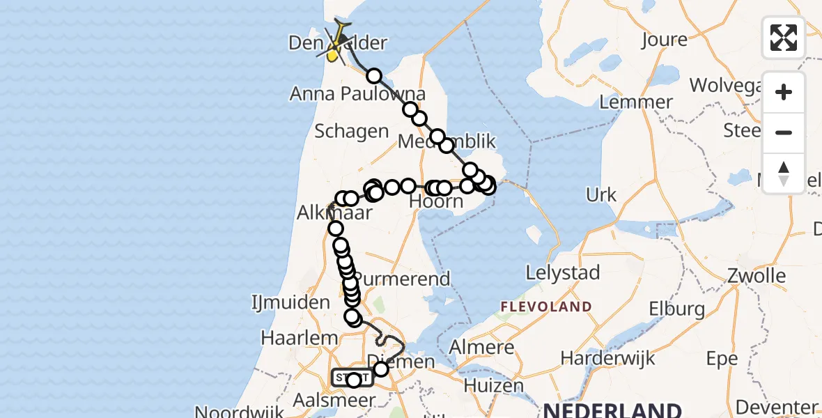 Routekaart van de vlucht: Politieheli naar Den Helder, Kajuitstraat