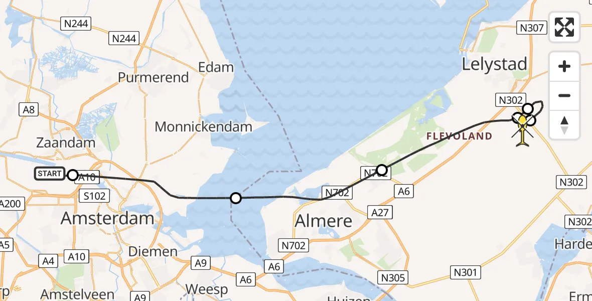 Routekaart van de vlucht: Traumahelikopter naar Lelystad Airport, Kompasweg