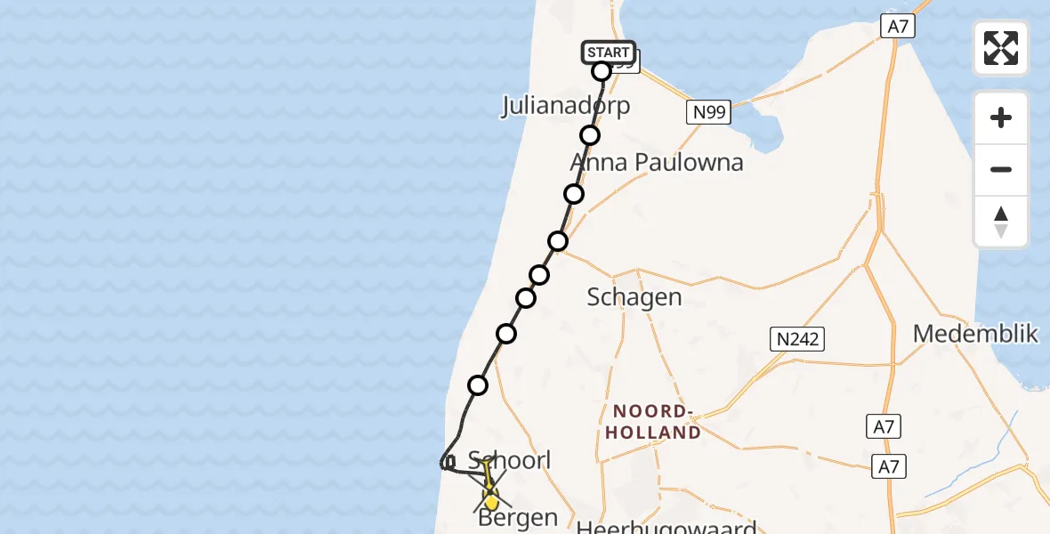 Routekaart van de vlucht: Kustwachthelikopter naar Schoorl, Luchthavenweg