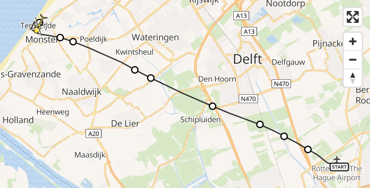 Routekaart van de vlucht: Lifeliner 2 naar Ter Heijde, Schieveensedijk