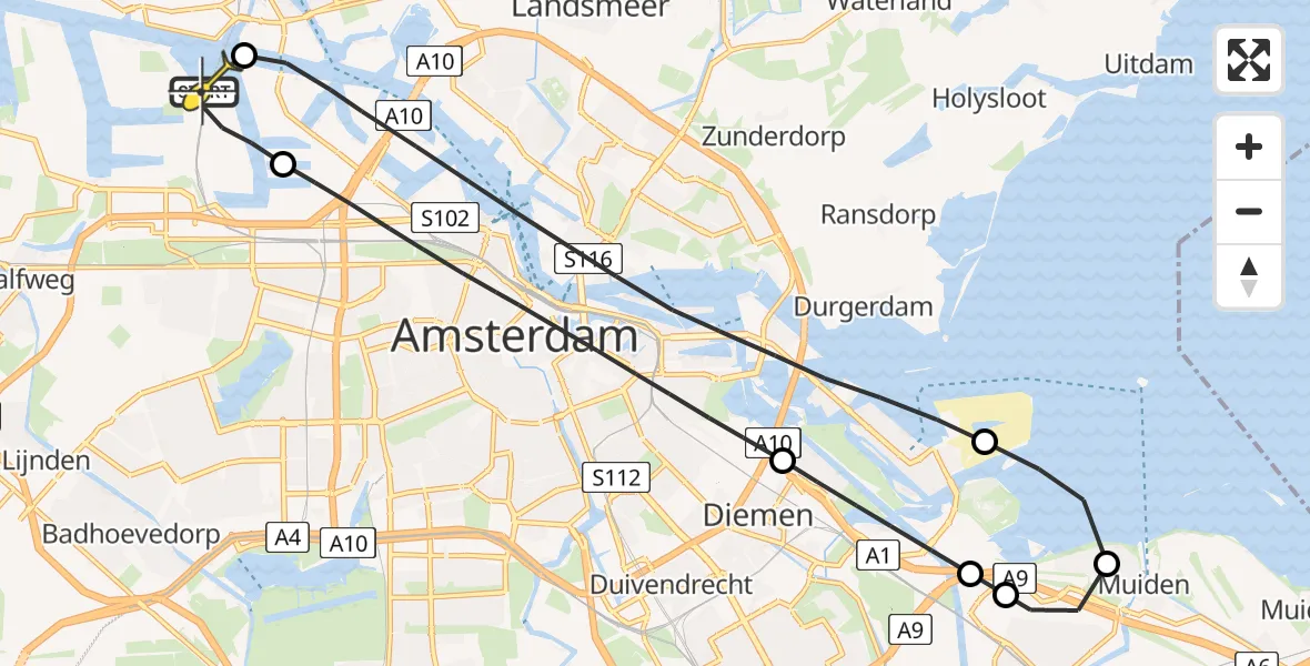 Routekaart van de vlucht: Lifeliner 1 naar Amsterdam Heliport, Westhaven