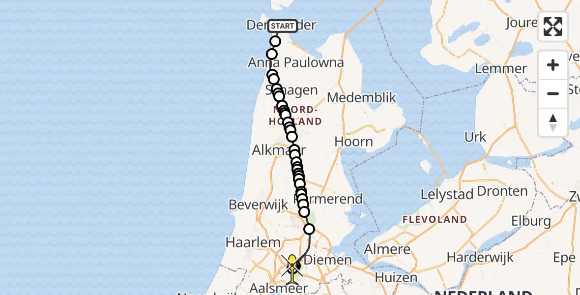 Routekaart van de vlucht: Politieheli naar Schiphol, Janzenstraat