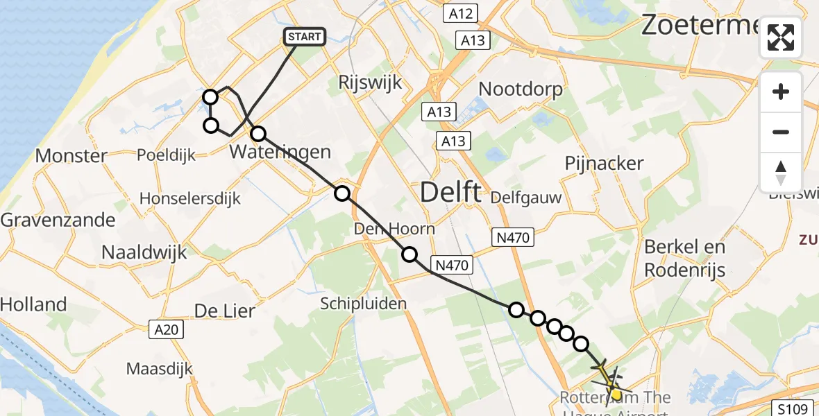 Routekaart van de vlucht: Lifeliner 2 naar Rotterdam The Hague Airport, Maartensdijklaan