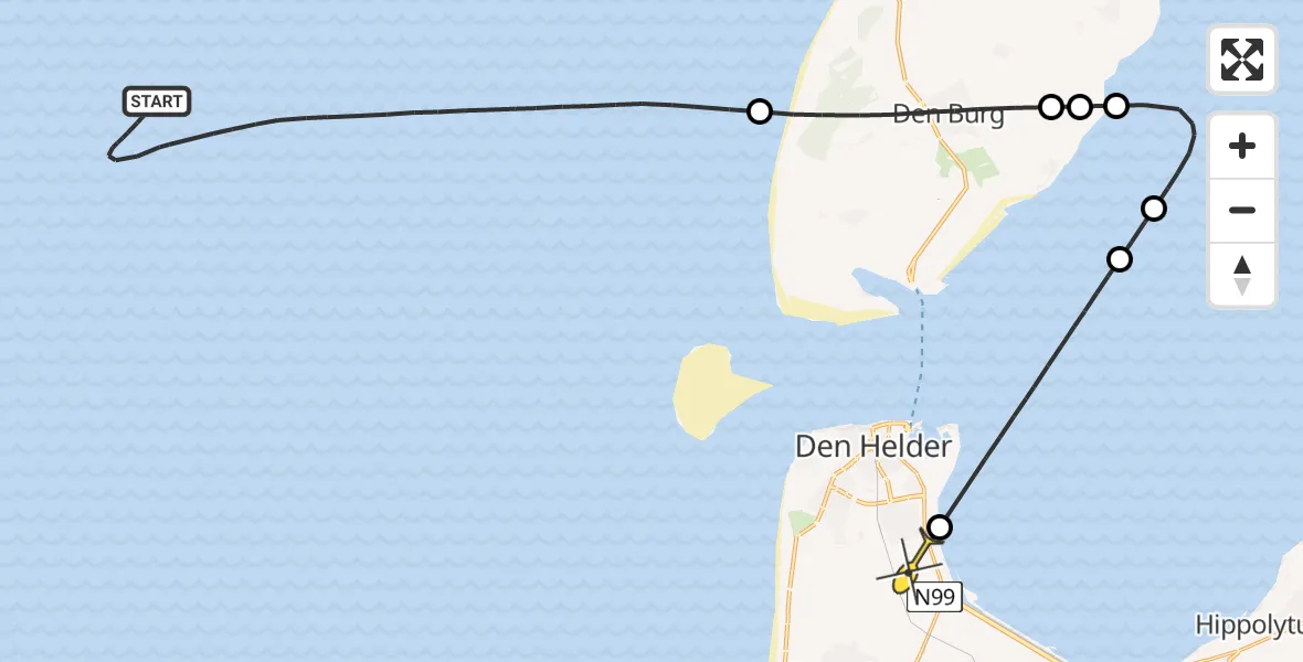 Routekaart van de vlucht: Kustwachthelikopter naar Vliegveld De Kooy, Luchthavenweg