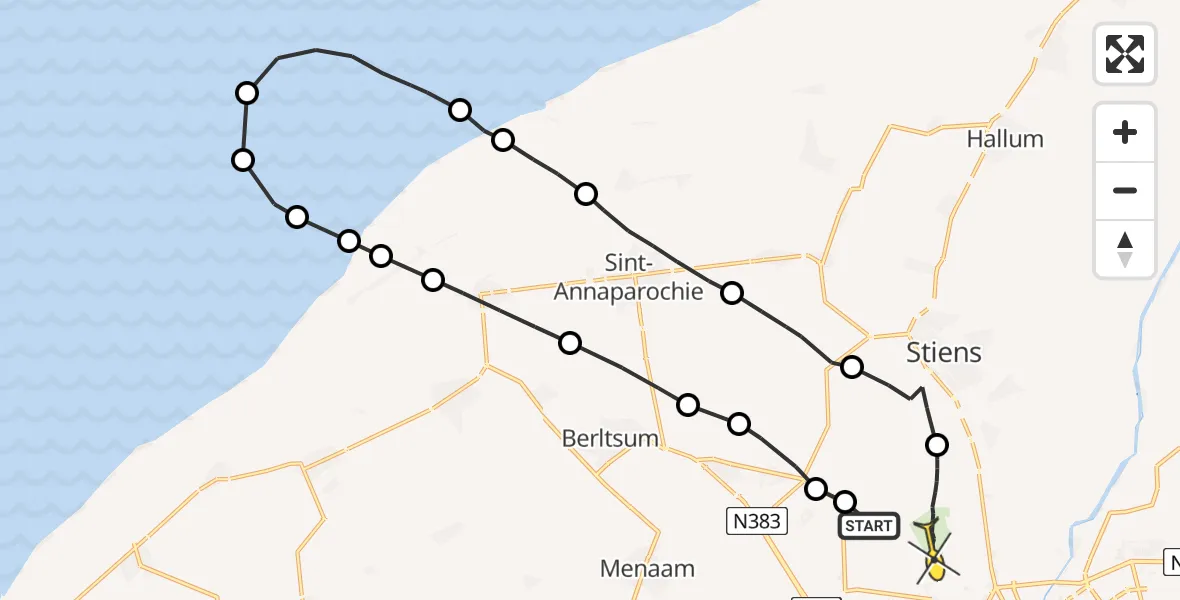 Routekaart van de vlucht: Ambulanceheli naar Vliegbasis Leeuwarden, Dyksterhuzen