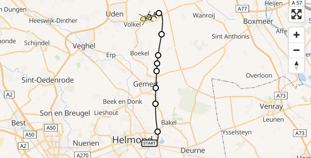 Routekaart van de vlucht: Lifeliner 3 naar Vliegbasis Volkel, Hollandhof