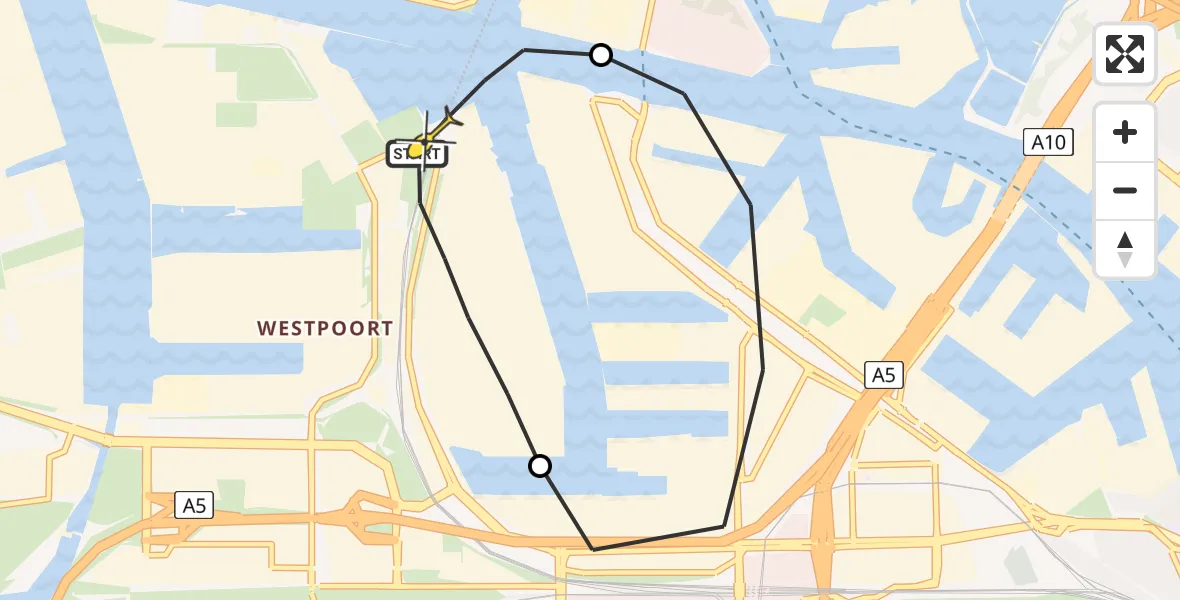 Routekaart van de vlucht: Lifeliner 1 naar Amsterdam Heliport, Maltaweg